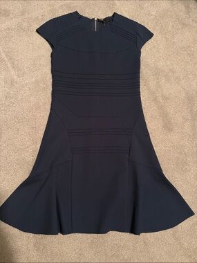 Maje Navy Structured Fit-and-Flare Dress
